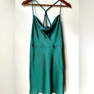 NWT Abercrombie Satin Cowl Neck Mini Dress, Forest Green, size L
